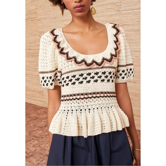 NWOT Ulla Johnson Cream Cotton Short-Sleeve Flor Pullover Sweater Top - Picture 1 of 7